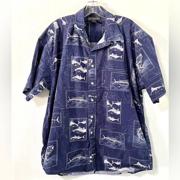CROSSINGS HAWAIIAN BIG FISH PRINT BUTTON UP SHIRT #56 - Picture 1 of 7